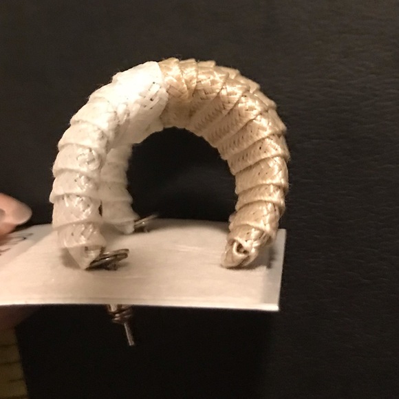 Tan & White Thread Color Block Wrapped Earrings - Picture 7 of 8